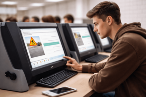 איך לעבור תאוריה - המדריך המלא ללמידה חכמה והצלחה במבחן נבחן מבצע מבחן תיאוריה ממוחשב בעמדת מחשב עם שאלת תמרורים