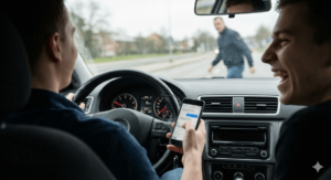 נהג משתמש בטלפון נייד בזמן נהיגה בזמן שהולך רגל חוצה את הכביש